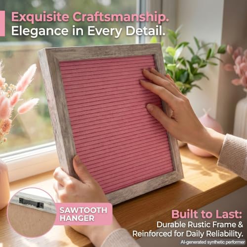 Rustic Hot Pink Felt Letter Board 10x10 Inch, 336 Changeable Letters - color: Rustic Hot Pink