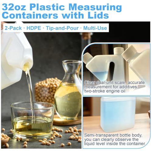 2Pcs 32oz Tip Measure Container Tip and Pour Measuring Cup, Up to 4oz