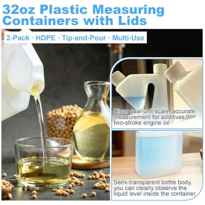 2Pcs 32oz Tip Measure Container Tip and Pour Measuring Cup, Up to 4oz