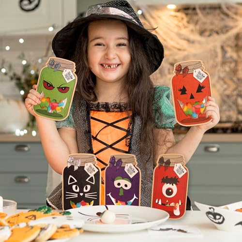 Halloween Treat Bags with Cards 50-Pack, Mason Jar Goodie Bag for Kids - color: Halloween Party Treat Bags Cards