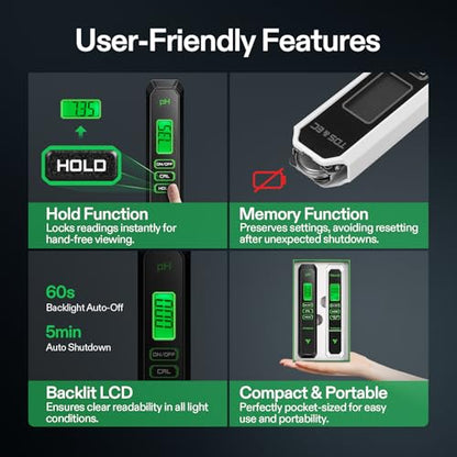 VIVOSUN Digital pH Meter TDS EC Meter for Water 0.01 Accuracy Hydroponics - color: Black+White