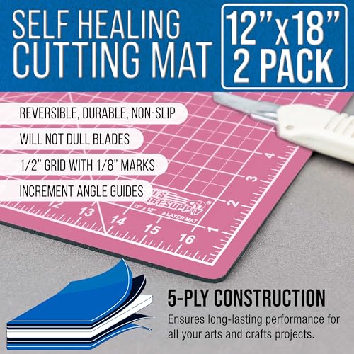 U.S. Art Supply 12"x18" Self-Healing Cutting Mat 5-Ply (2 Pack) Pink/Blue - color: Pink/Blue