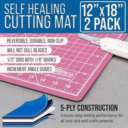 U.S. Art Supply 12"x18" Self-Healing Cutting Mat 5-Ply (2 Pack) Pink/Blue - color: Pink/Blue