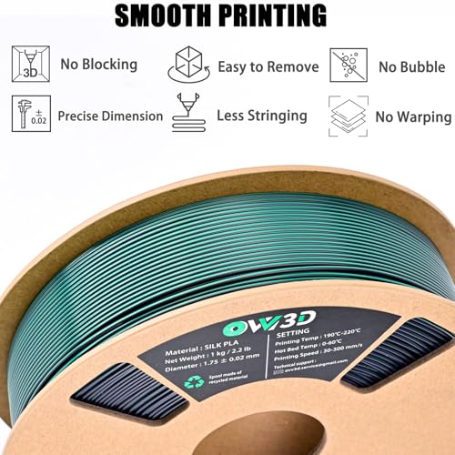 OVV3D Silk PLA Filament 1.75mm, Dual Color PLA Filament 3D Printer Filament, Black Green 3D Printing Filament +/-0.02mm, 1kg /2.2lb - color: Dual-color Black Green