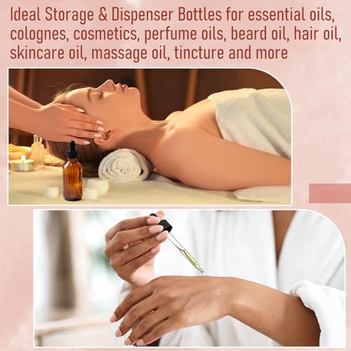 4 Pack, 2 oz Dropper Bottles with 2pcs Glass Pipettes(1ml) - Essential Oils Bottles for Health, Personal Care & Beauty - 60ml Thick Dark Amber Glass Tincture Bottle with Eye Droppers, Leakproof - color: Amber with Eye Droppers and 2 Graduated Droppers