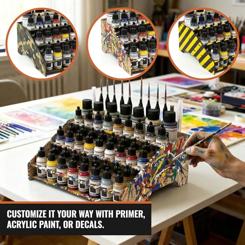 PROSCALE Paint Rack Organizer for Miniature & Model Paints Tabletop Paint Stand with 26mm & 36mm Holes Brush & Tool Holder Artist Room Compatible with Vallejo, Army Painter, AK (Module A) - color: Paint rack A
