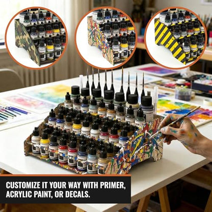 PROSCALE Paint Rack Organizer for Miniature & Model Paints Tabletop Paint Stand with 26mm & 36mm Holes Brush & Tool Holder Artist Room Compatible with Vallejo, Army Painter, AK (Module A) - color: Paint rack A