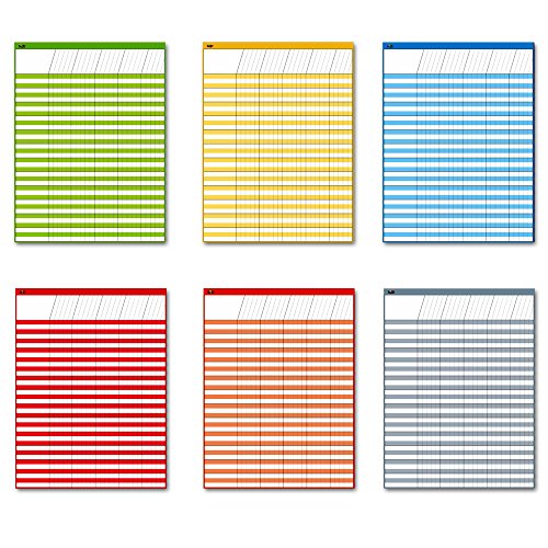 Dry Erase Incentive Chart/Chore/Responsibility/School Attendance/Homework Progress Tracking Chart, 6 Pack in Multi-Color, 36 Rows X 25 Columns (17" x 22.5") - size: 17" x 22.5", style: 6 Pack