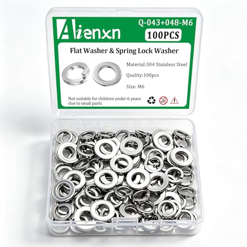 100PCS M6 Flat Washers& Spring Lock Washers, 304 SS - size: M6-100PCS