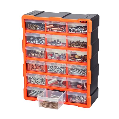 VEVOR 18-Drawer Storage Organizer, Plastic, Drawer Storage Cabinet for Garage Organization, Stackable Small Parts Organizer, Wall-Mounted Toolbox, for Hardware, Beads, Screws, Crafts, Building Bricks - size: 18-Drawers