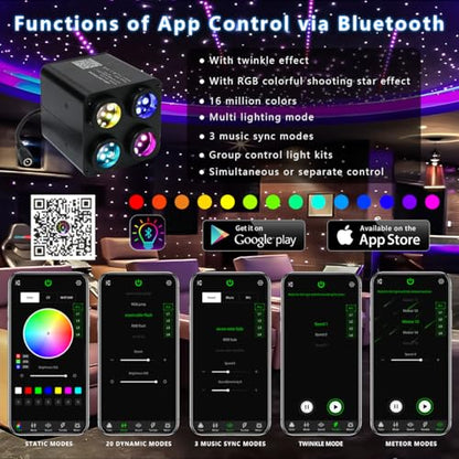 AKEPO 36W 4 Color Twinkle Starlights Headliner Fiber Optic Lights Kit - size: 2040pcs*13.1ft*0.03in