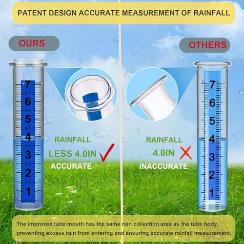 Rain Gauge Outdoor, Upgrade 7" Freeze-Proof Accurate Rain Gauge with Stake, Adjustable Height & Large Clear Numbers, Decorative Rain Measuring Tool for Garden, Lawn, Patio, Yard