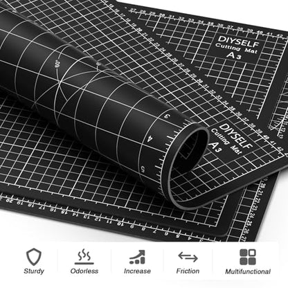 DIYSELF 12in×18in Self Healing Cutting Mat, A3 Fabric Craft Mat - color: Black, size: 18"L x 12"W