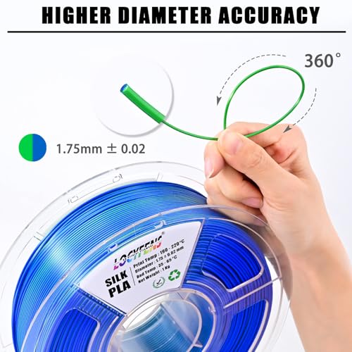 PLA Filament 1.75mm, Silk PLA 3D Printer Filament, Dual Color Filament - Blue Green 1.75 PLA Filament- 2 in 1 Coextrusion 3D Filament PLA 1.75 +/-0.02mm, Fit to AMS, 1kg/Spool - color: Dual-color Blue Green