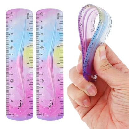 Grevosea 2-Piece Flexible Ruler, 15cm/6inch Plastic Shatterproof Straight Edge Soft Bendable Ruler for School, Classroom, Office, Kids & Adults - size: 6inch