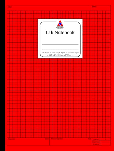 Lab Notebook: Laboratory Notebook for Scientific Studies. 5mm Grid Graph Paper. Numbered Pages. Contents Pages. 192 pages, 8.25"x11". Red Hardcover Edition. (Lab Notebooks)