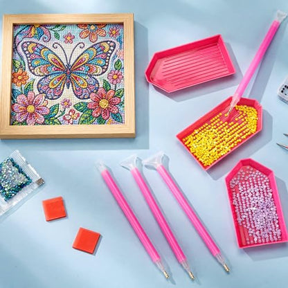 Affrolling 90 Pcs Diamond Art Tools, Drill Pens Trays Glue Clay - color: Rose Red