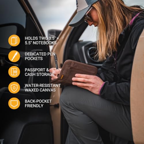 LOCHBY® Pocket Journal | Tomoe River 3.5" x 5.5" Notebook | Waxed Canvas | Ideal for Travelers & Daily Use, Fits Field Notes, Moleskine Cahier - color: Brown, size: Pocket-size Zipper