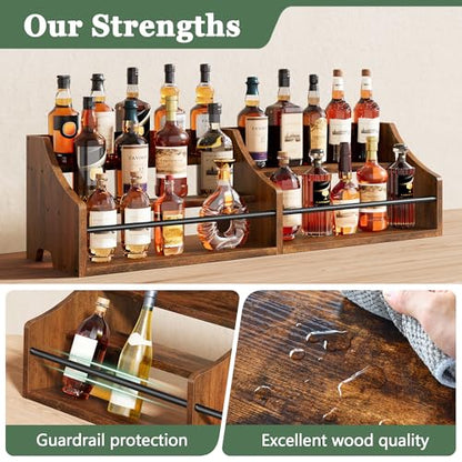 FAVOOSTY 5 Tier Countertop Liquor Bottle Display Shelf, Rustic Brown - color: Rustic Brown