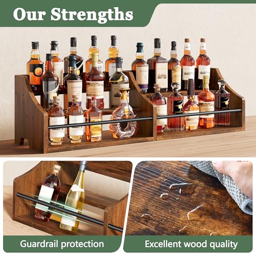 FAVOOSTY 5 Tier Countertop Liquor Bottle Display Shelf, Rustic Brown - color: Rustic Brown