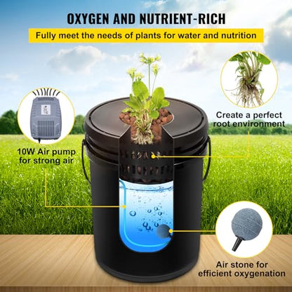 VEVOR 5 Buckets DWC Hydroponic System, 5 Gallon, Deep Culture, Plants Grow Kit with Pump, Air Stone and Water Level Device, for Indoor/Outdoor Leafy Vegetables, Black - style: 5 Buckets