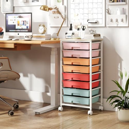 Giantex 8 Drawers Rolling Cart with Wheels, Wood Top, Sturdy Frame - color: Macaron, size: 8 Drawer-15"x11"x30"