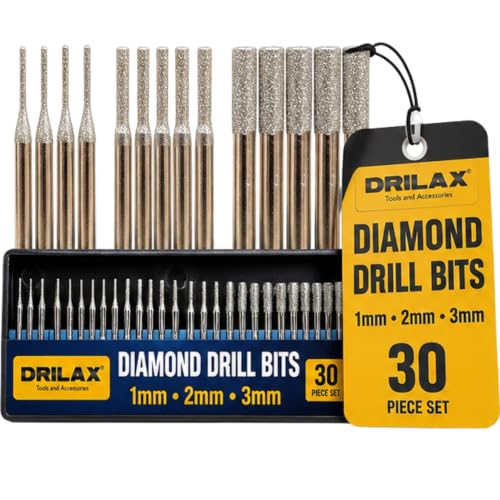 Drilax Diamond Drill Bits for Stone, Glass, Dremel 1-2-3mm 30-Pc 1/8 Shank - size: 1mm - 2mm - 3mm