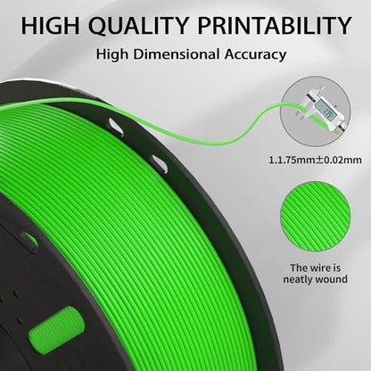 PLA+ Filament 1.75mm Green 1kg,Dimensional Accuracy +/- 0.02mm - color: Green
