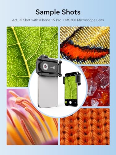 MIAO LAB 300X Phone Microscope Lens, Phone Camera Micro Lens with Universal Clip/LED Light/CPL, Mini Pocket Microscope Attachment for iPhone 17/16/15/14/13 Series and Most Smartphone MS300(300X)