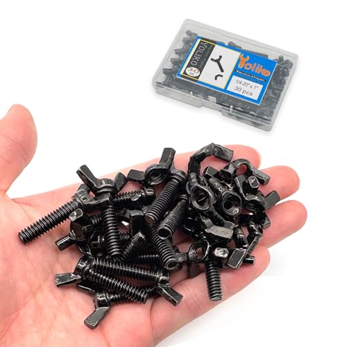30 Pcs Black Zinc Coated 1/4"-20 x1 Wing Screw Bolts and Wing Nuts Kit Hand Twist Tighten Wing Head Butterfly Screws and Nut Fasteners Assorted Kit - size: Black 15pcs 1/4"-20x1" WingScrew&15pcs WingNut