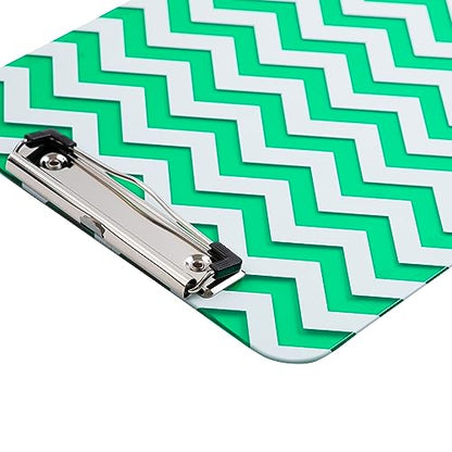 JAM PAPER Plastic Clipboards with Low Profile Metal Clip - Letter Size (9 x 12.5) - Green Chevron - Clip Board Sold Individually - color: Green Chevron, size: Single Clipboards