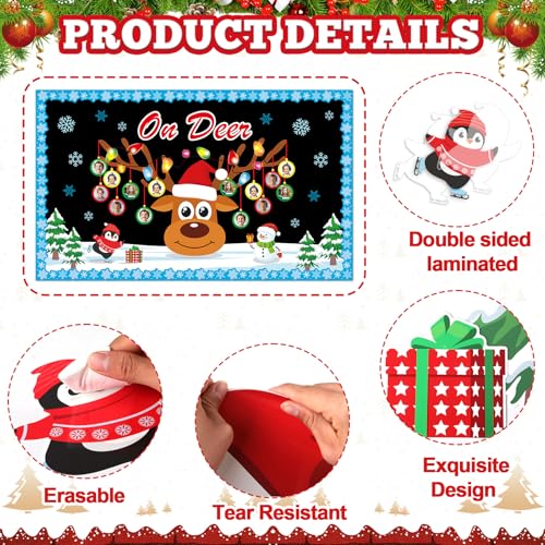 Christmas Reindeer Bulletin Board Set Winter Deer Bulb Classroom Decoration Xmas Large Elk DIY Photo Crafts Cutouts Snowflakes Bulletin Board Border for Holiday Party Classroom Wall Decor - style: Christmas Reindeer