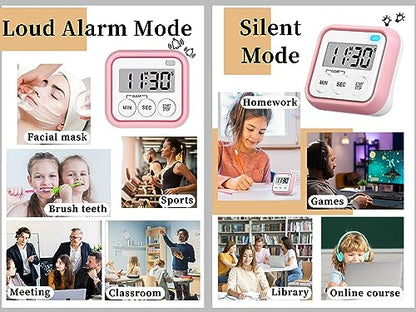 Timer, Kitchen Timers for Cooking Classroom Timer for Kids Teachers Magnetic Digital Timers 2 Pack, Pink - color: Pink