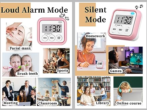 Timer, Kitchen Timers for Cooking Classroom Timer for Kids Teachers Magnetic Digital Timers 2 Pack, Pink - color: Pink