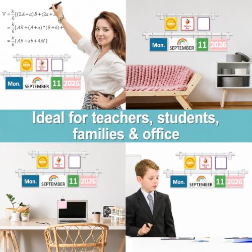 96 Cards Classroom Bulletin Board Decorations Set for Teachers,Flip Calendar with Holder for Classroom,Adjustable Calendar,Preschool Elementary Home Decor Supplies（Rainbow） - style: Rainbow
