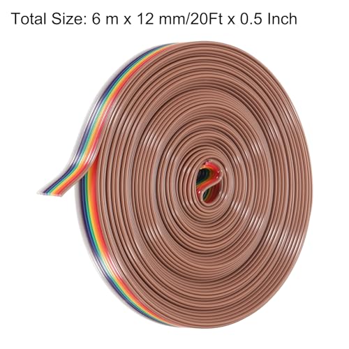 MECCANIXITY 1 Pcs 9 Pin Flat Rainbow Ribbon Cable 20 Ft 1.27mm Pitch Breadboard Jumper Wires for Electronic Projects - size: 20 Ft, style: 9P