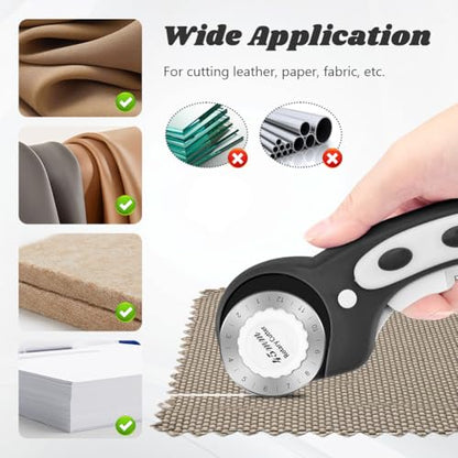45mm Rotary Cutter with 10 Extra Replacement Blades, with Safety Lock - color: Black