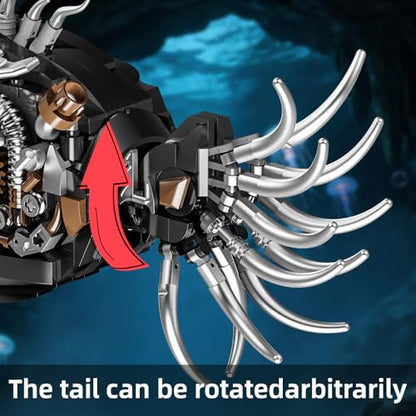 Mechanical Fishing Fish Building Set, 1010pcs Deep Sea Monster Block Models with Coral Base, Steampunk Ocean Animal Building Toys, Suitable for Boys and Girls 8+Home Office Decoration