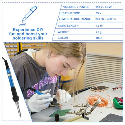 SMD/SMT Soldering Practice Kit for Beginners, 4 PCB Training Boards (Blue/Red/Green + Small Blue), Covers 1206/0805/0603/0402, 60W Soldering Iron, 2 Battery Boxes, Instructions, Complete Components - color: 60w Iron Kit With 4 Boards