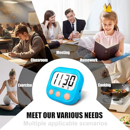 AOUCE Digital Kitchen Timers for Cooking, Timer for Kids 2 Pack Blue - color: Blue