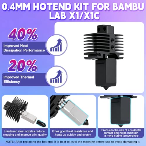 Hotend Kit for Bambu Lab X1C/X1/X1 Carbon 3D Printer, High Speed Printing X1C Hot End with Hardened Steel Nozzle 0.4mm Replacement Cleaning Kit Hotend for Bambu Lab X1 Series 3D Printer Accessories - size: X1C Hotend Kit1