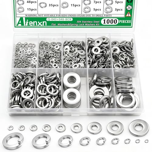 1000PCS Spring Lock Washers Assortment Kit, 9 Metric Sizes -M2, M2.5, M3, M4, M5, M6, M8, M10, M12, 304 Stainless Steel Washers for Bolts Screws, Split Lock Washer Set - size: Metric-1000PCS