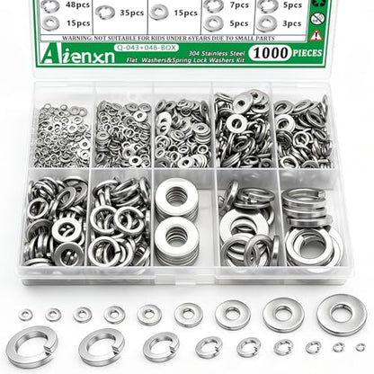 1000PCS Spring Lock Washers Assortment Kit, 9 Metric Sizes -M2, M2.5, M3, M4, M5, M6, M8, M10, M12, 304 Stainless Steel Washers for Bolts Screws, Split Lock Washer Set - size: Metric-1000PCS