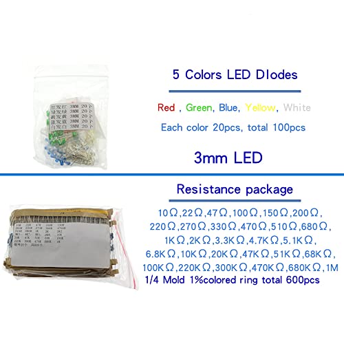 1390pcs Electronic Component Kit LED Diodes Resistors Capacitors Transistor
