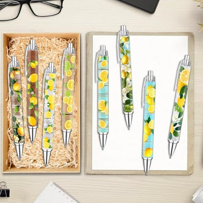 Idealmuzik Lemon Pens Set – Fun Citrus-Themed Pens for Girls, Students, and Stationery Lovers – Smooth Writing Ballpoint Pens for School, Journaling, or Gifts – Bright and Cheery Design, 8 Pack - color: Lemon