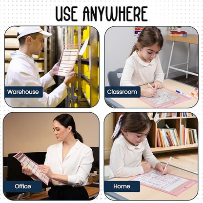 Essex Wares - 6 Pack, Pink Dry Erase Pockets, 10" Wide x 13.5" Tall - color: Pink