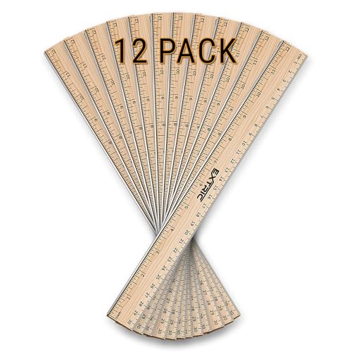 EXTRIC Ruler 12 Inch Wooden Ruler with Metal Edge for Kids 12 Pack