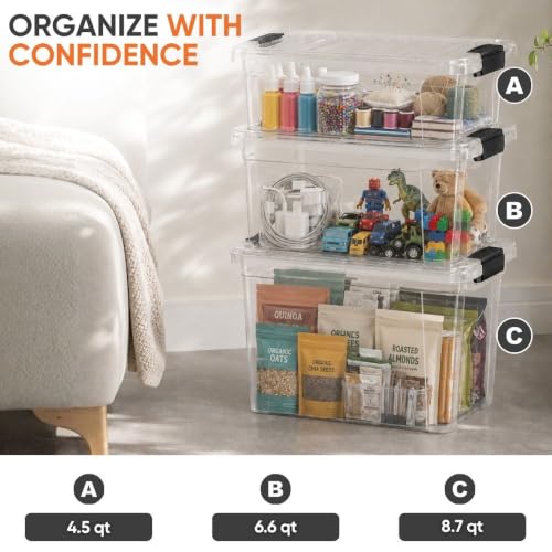 Superio 6.6 Quart Clear Plastic Storage Boxes with Lids, Stackable Organizer Containers, BPA-Free Storage Bins for Home, Office, School & Dorm, 1 Pack - size: 12" x 8.25" x 5.75"