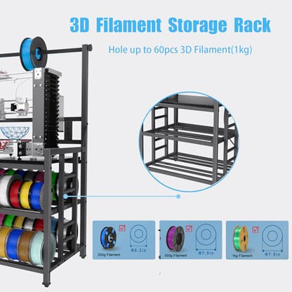 3D Printer Table with Filament Storage Printer Stand with Power Outlet,Heavy Duty 3D Printer Storage rack for ABS, PLA, TPU Filament Spools, Home Offices and Studios Carbon Fiber Black - color: Carbon Fiber Black
