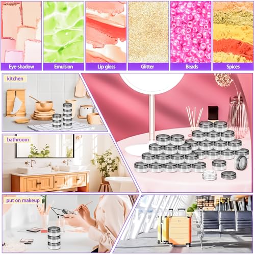 100 Pack 3g Plastic Jars with Lids, 3ml Round Clear Cosmetic Containers Makeup Jars, 3 Gram Travel Size Container Jar with Spatulas for Sample Lotion Cream Eyeshadow Ointment Salve Balm Powder - color: Black, size: 100PCS